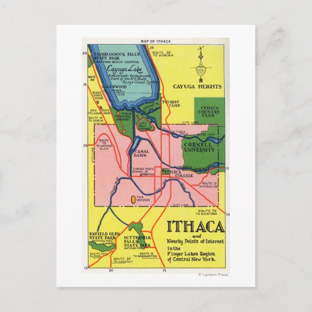 Carte Postale Ithaca et les points d'intérêt voisins (Devant)