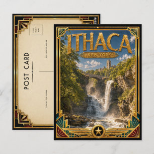 Carte Postale Ithaca New York Art Déco vintage de l'âge d'or