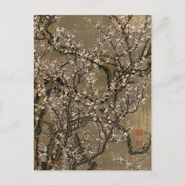 Carte Postale Ito Jakuchu fleurs de prunes blanches et lune (Devant)