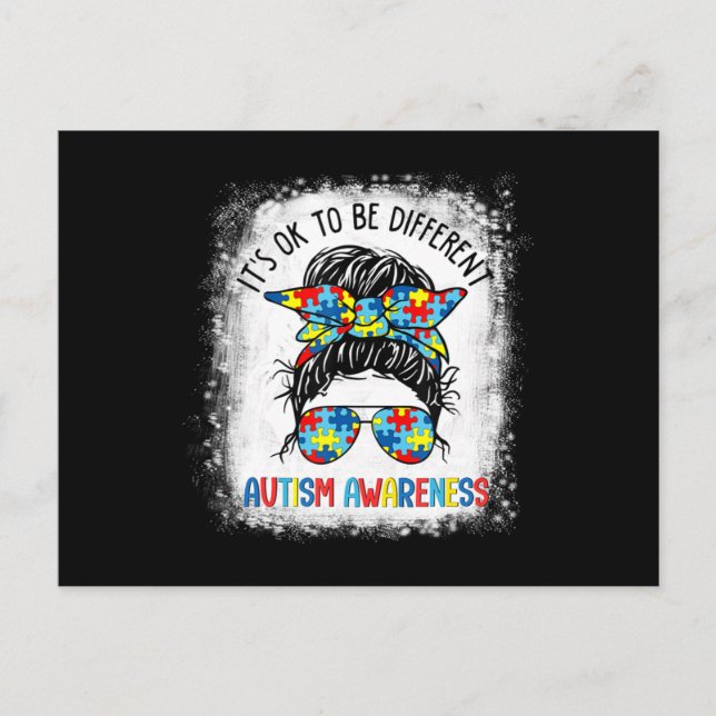 Carte Postale It's Ok To Be Different Autism Awareness Messy Bun (Devant)