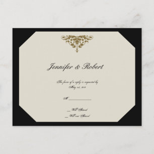 Carte postale ivoire Black et Gold Mariage damassé