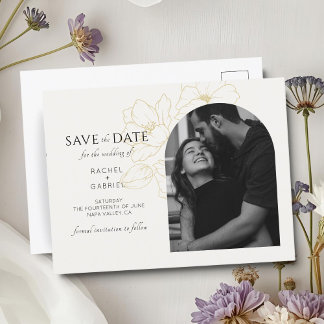 Carte Postale Ivoire | Boho Arch Gold Floral Mariage