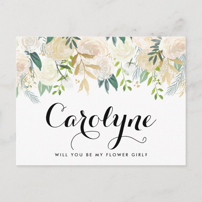 Carte Postale Ivoire Peonies Floral Be My Flower Girl Card (Devant)