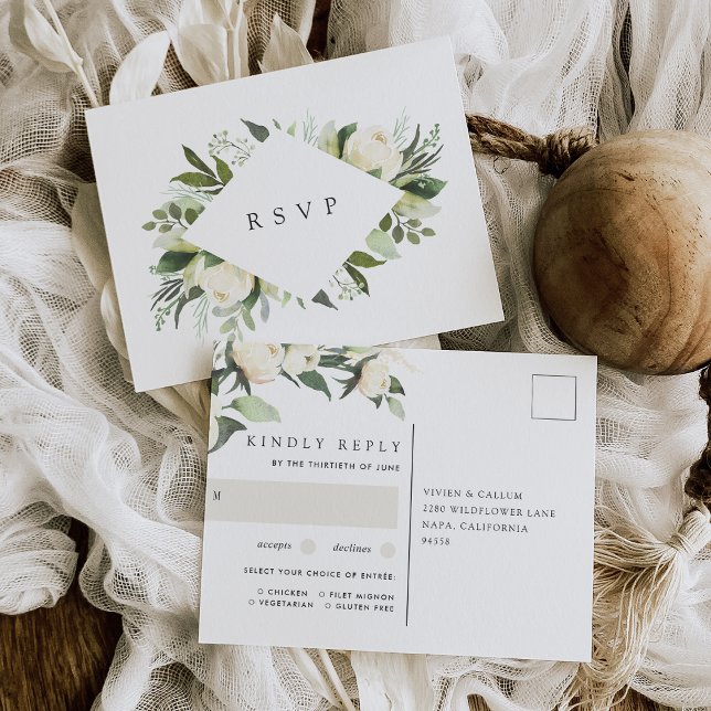 Carte Postale Ivory Bloom Floral Mariage Choix de repas RSVP (Créateur téléchargé)