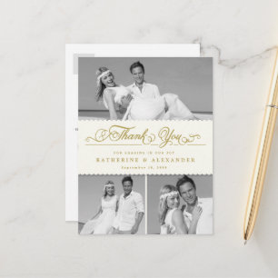 Carte Postale Ivory Scalloped Band 3 Photo Mariage Pos