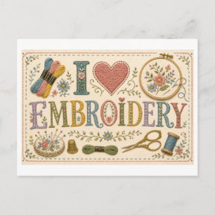 Carte Postale J'[Aime] la Broderie