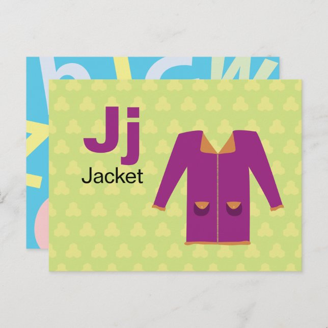 Carte Postale J est pour Veste - Alphabet Flash Card (Devant / Derrière)