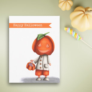 Carte Postale Jack-o'-lantern Citrouille Head Boy Halloween heur