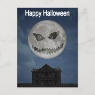 Carte Postale Jack-o'-lantern effrayant Lune d'Halloween