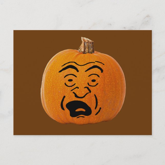 Carte Postale Jack o' Lantern face effrayé, Citrouille d'Hallowe (Devant)