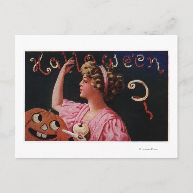 Carte Postale Jack-O-Lantern par Woman Peeling Apple (Devant)