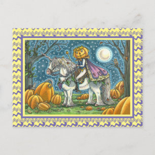CARTE POSTALE JACK-O'-LANTERN PRINCE SUR SON UNICORN MAGIQUE PON