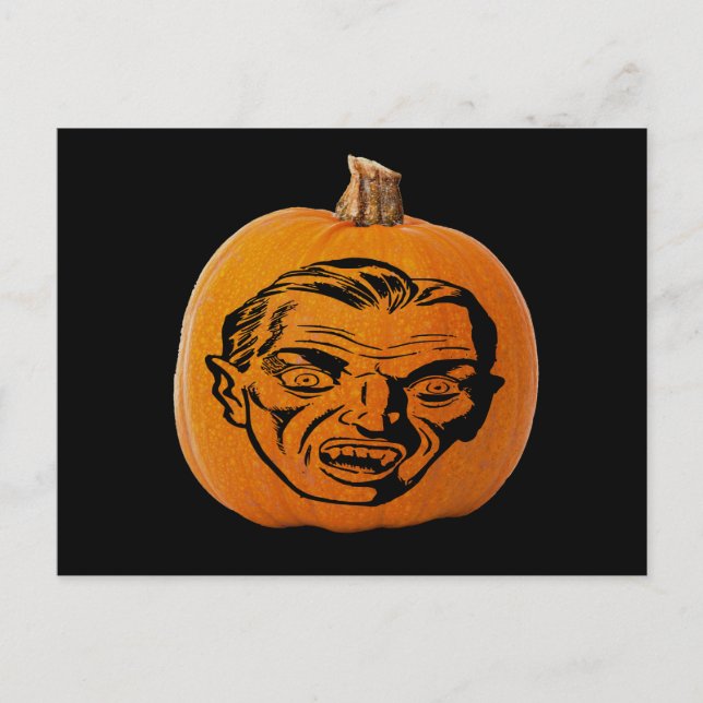 Carte Postale Jack o' Lantern Vampire Face, Citrouille d'Hallowe (Devant)