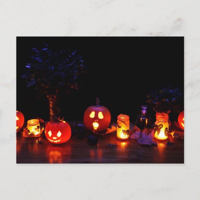 Carte Postale Jack-O Lanterns À La Nuit Effrayant Halloween (Devant)