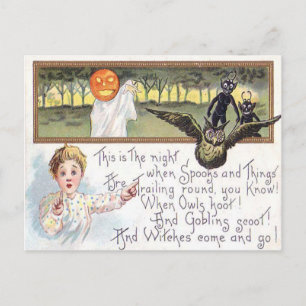 Carte Postale Jack O'Lantern Citrouille Ghost Owl Goblin