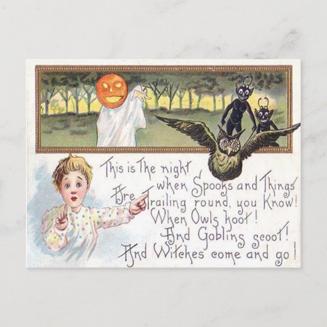 Carte Postale Jack O'Lantern Citrouille Ghost Owl Goblin (Devant)