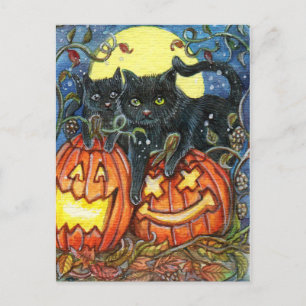 Carte Postale Jack-O'Lantern et Chats noirs