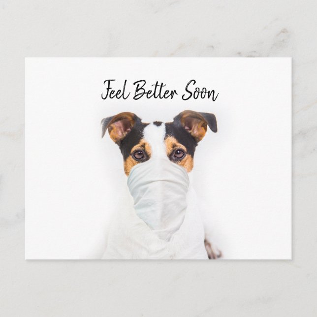 Carte Postale Jack Russell en bandana masque rétablis-toi (Devant)
