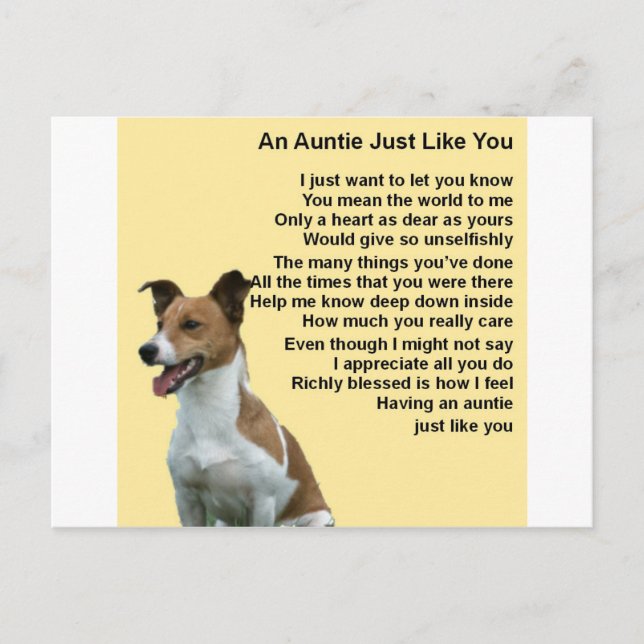 Carte Postale Jack Russell - Poème de la tante (Devant)