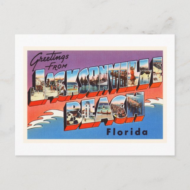 Carte Postale Jacksonville Beach Floride FL Vieux souvenir de vo (Devant)