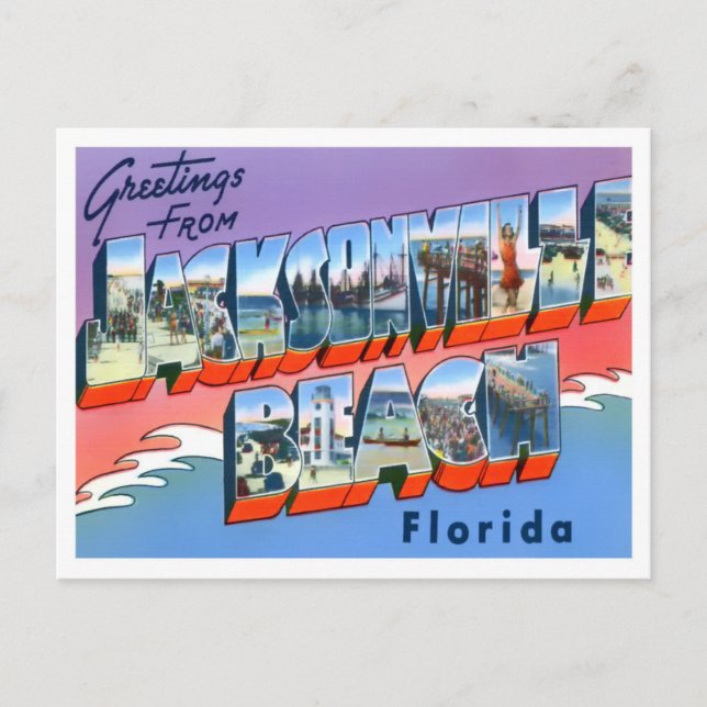Carte Postale Jacksonville Beach, Floride Vintage Big Letters (Devant)