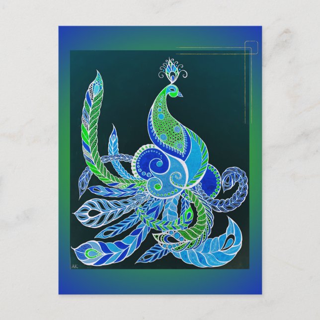 Carte Postale Jade Majesty Elegant Vert et bleu paon (Devant)