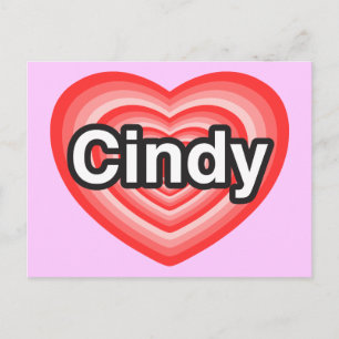 Carte Postale J'adore Cindy. Je t'aime Cindy. Cœur