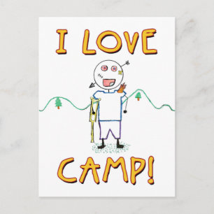 Carte Postale J'adore le camp - Dessin drôle de colonie de vacan