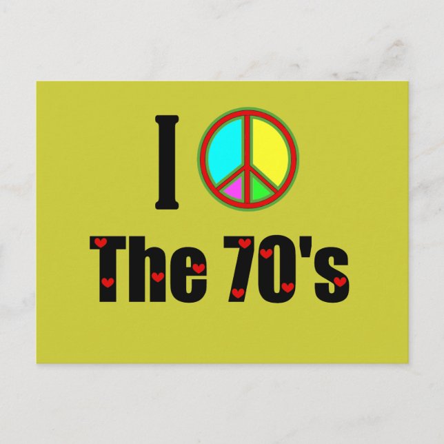 Carte Postale J'adore le signe de la Paix des années 70 (Devant)