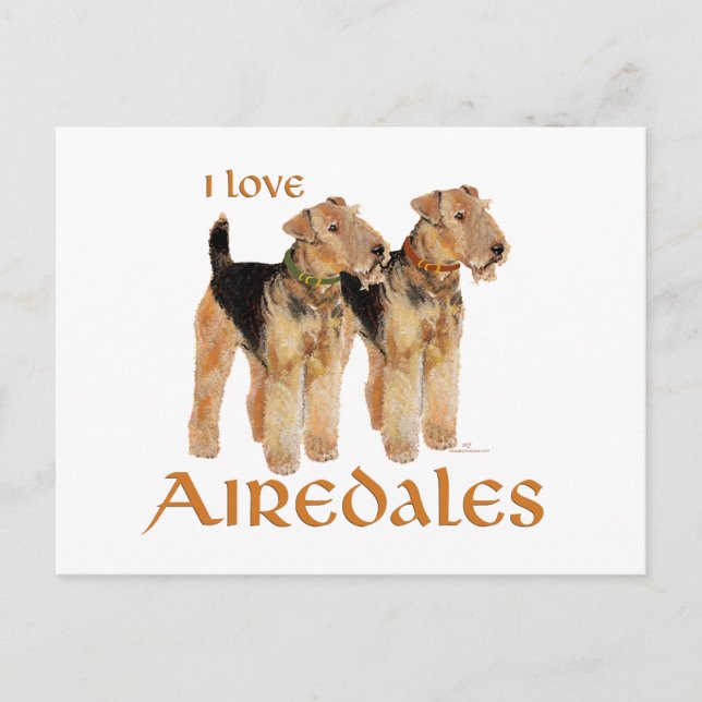 Carte Postale J'adore les Airedales (Devant)