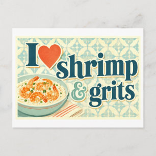 Carte Postale "J'adore les crevettes et le gruau"