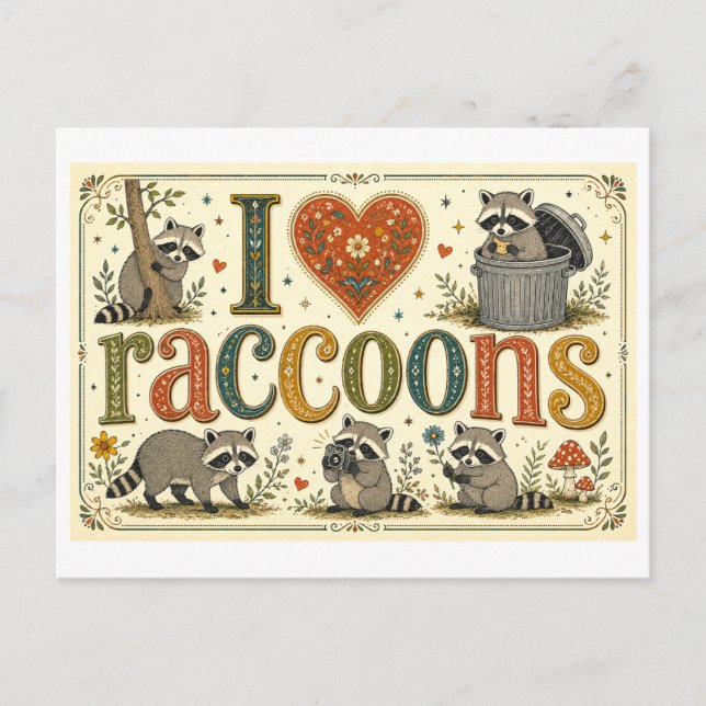 Carte Postale "J'adore les ratons laveurs" (Devant)