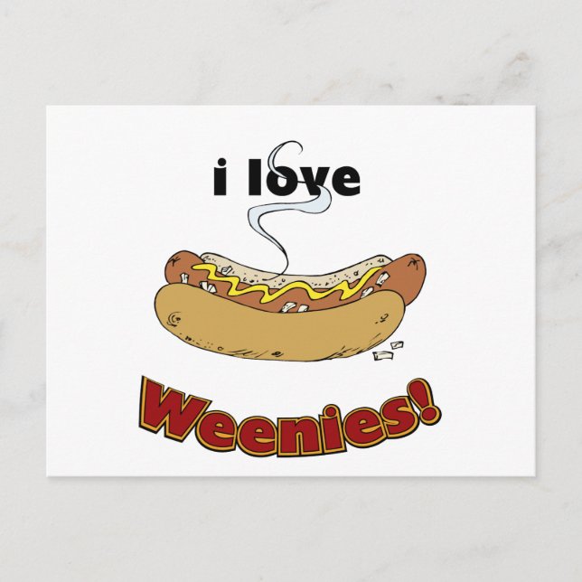 Carte Postale J'adore les saucisses ~ Hot Dogs (Devant)