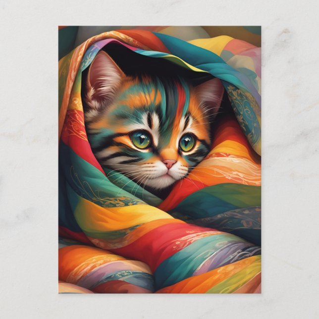 Carte Postale J'adore ma couverture ! Rainbow Tabby Cat (Devant)