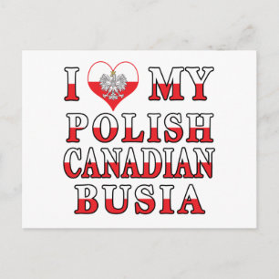 Carte Postale J'adore mon drapeau polonais Busia Canadien