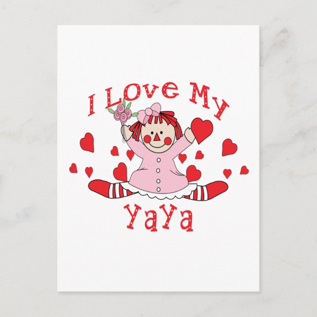 Carte Postale J'adore My YaYa Rag Doll & Hearts (Devant)