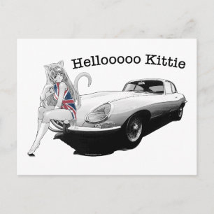 Carte Postale Jag de type E avec fille de chat chaud