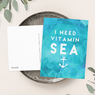 Carte Postale J'ai besoin de vitamine Mer Aquarelle Turquoise Ci