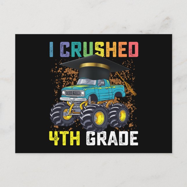 Carte Postale J'ai broyé 4e année Monster Truck Graduation (Devant)