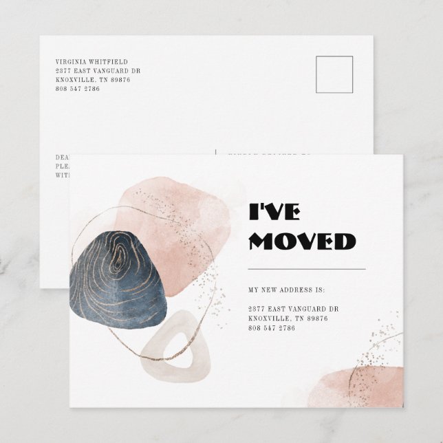 Carte Postale J'ai déménagé Changement d'adresse Typographie Dép (Devant / Derrière)