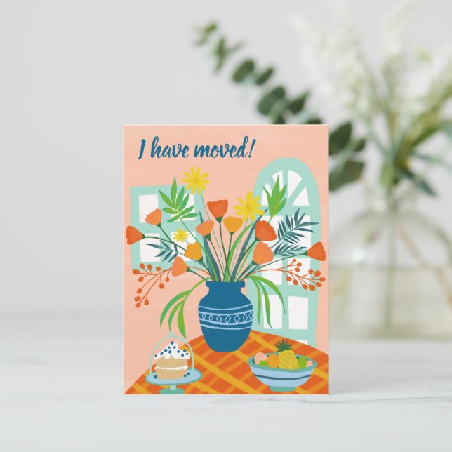 Carte Postale J'AI DÉMÉNAGÉ Floral Bouquet Nouveau Accueil Adres (Debout devant)