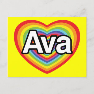 Carte Postale J'aime Ava, coeur arc-en-ciel
