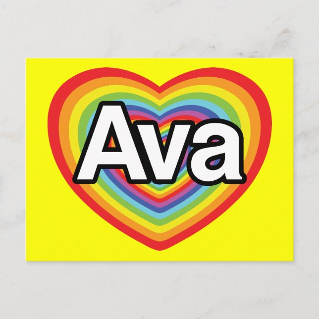Carte Postale J'aime Ava, coeur arc-en-ciel (Devant)