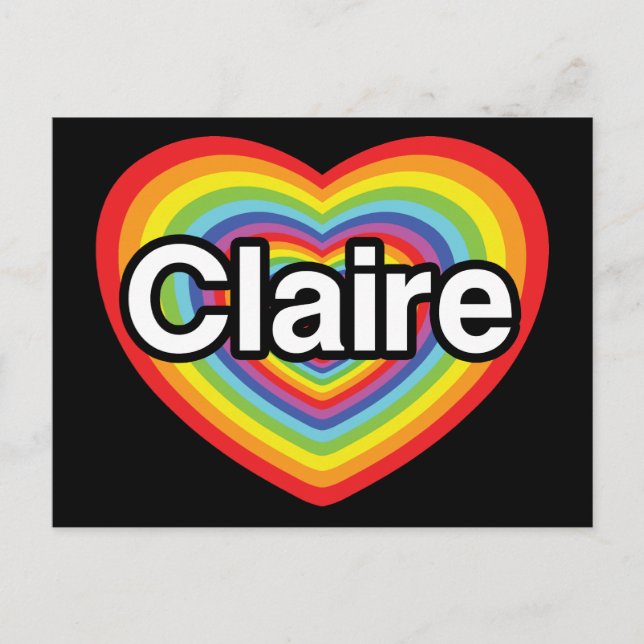 Carte Postale J'aime Claire : coeur arc-en-ciel (Devant)