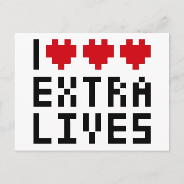 Carte Postale J'aime coeur Extra Lives, Retro Game Thème Nerd (Devant)