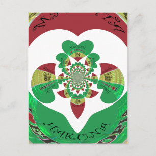 Carte Postale J'aime Éthiopie Lovely Hearts Flag Couleurs nation