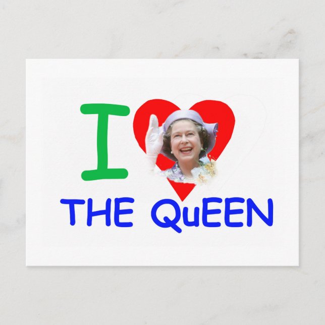 Carte Postale J'aime la Reine - Reine Elizabeth II (Devant)