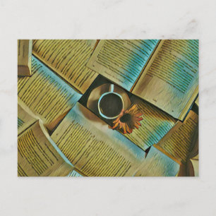 Carte Postale J'aime le café et les livres