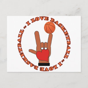 CARTE POSTALE J'AIME LE SIGNE ASL BASKETBALL