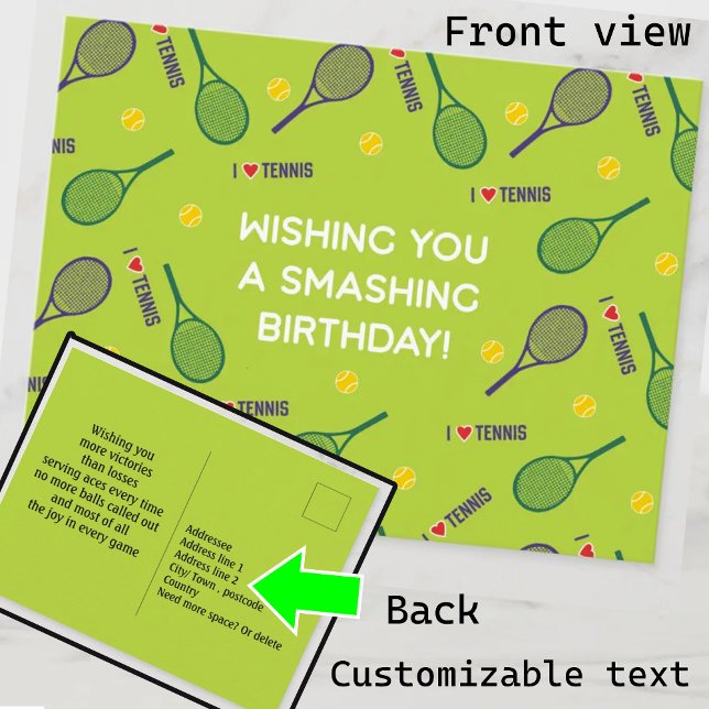 Carte Postale 🎾 J💚aime le tennis Joyeux Anniversaire PostCard (Créateur téléchargé)